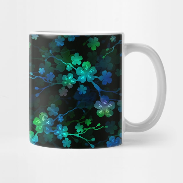 Bright Neon Green and Blue Cherry Blossom Flowers and Vines by podartist